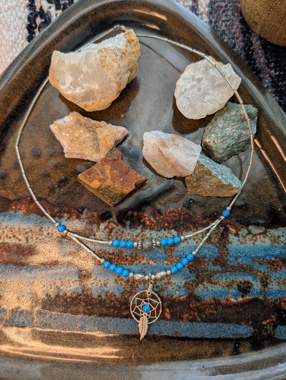 Blue Beaded Dreamcatcher Pendant Necklace - Women Jewelry